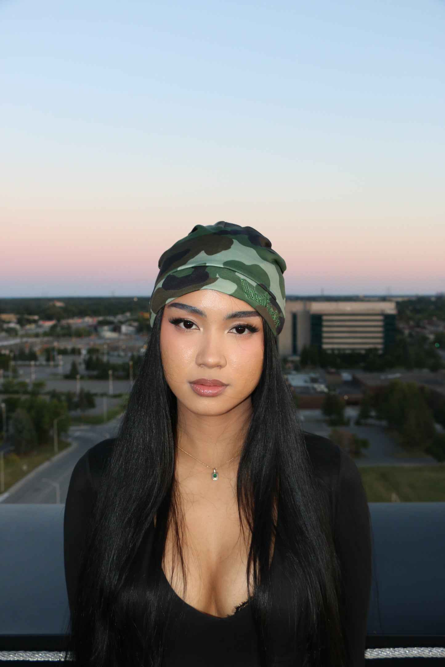 Green Camo Satin Cap